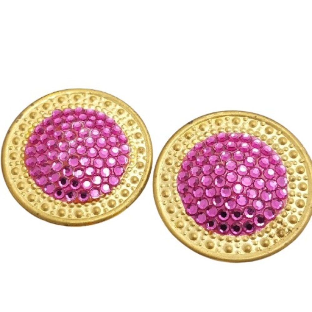 Richard Kerr Designer Pink Pave Set Crystal Clip-on Earrings